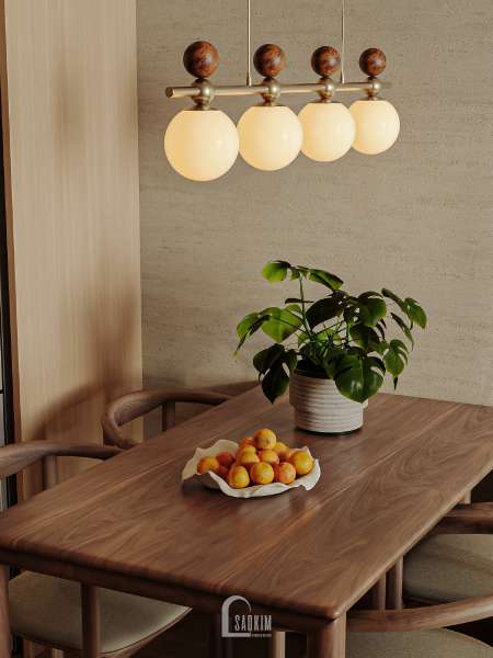 Phòng bếp phong cách Mid-Century Modern tại thiết kế chung cư 2 ngủ The Charm
